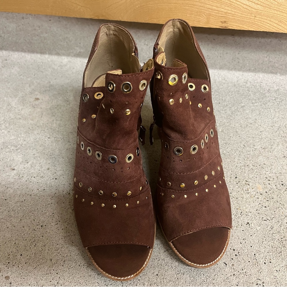 Geox Chocolate Suede Eyelet Heeled Boots